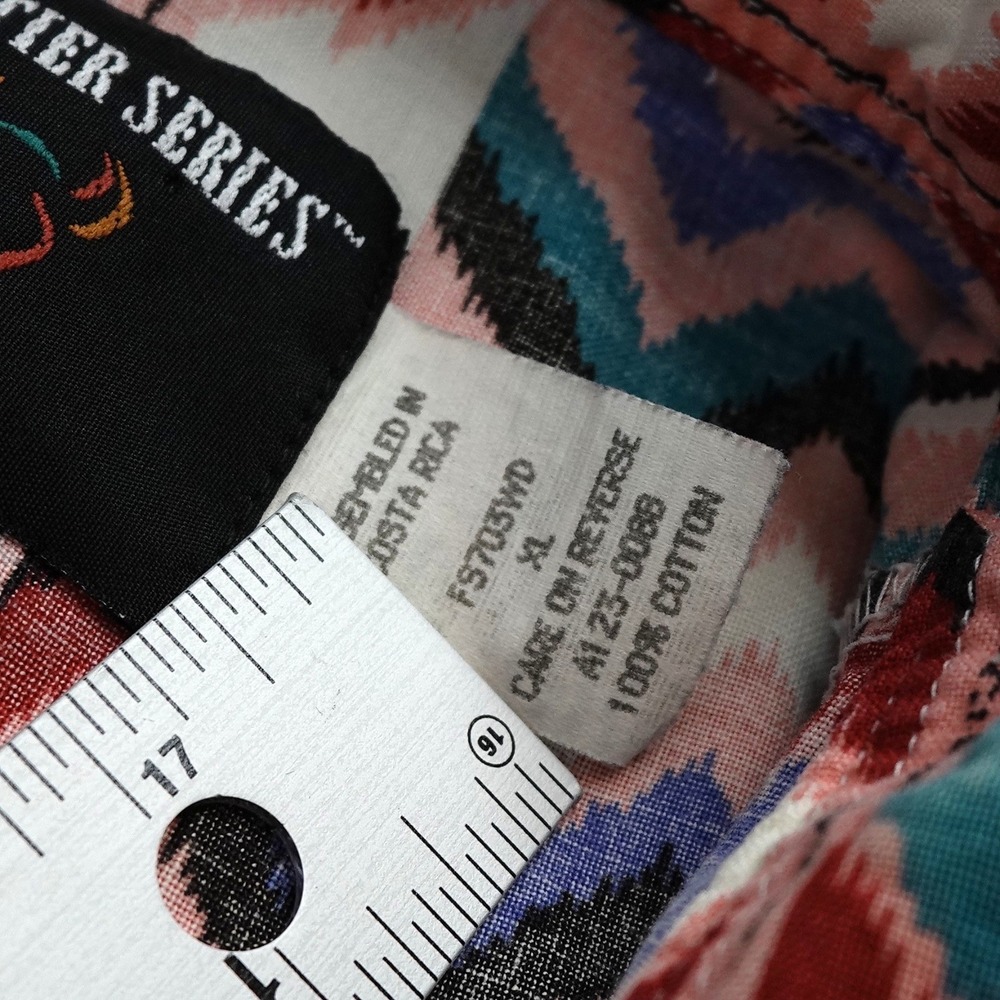 Vntg Frontier Series Western Shirt Mens XL Pink Turquoise Button Cowboy 80s 90s - Picture 4 of 11
